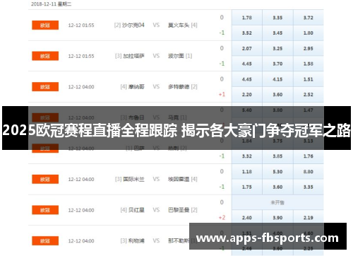 2025欧冠赛程直播全程跟踪 揭示各大豪门争夺冠军之路