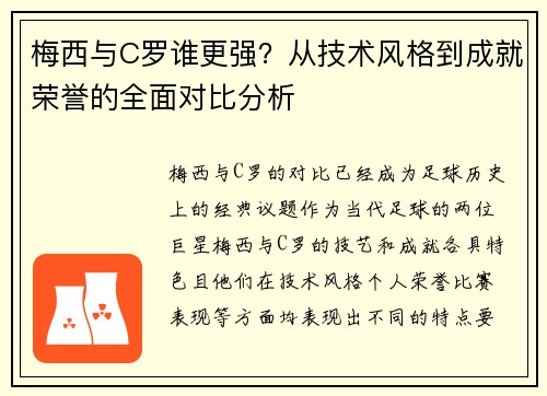 梅西与C罗谁更强？从技术风格到成就荣誉的全面对比分析