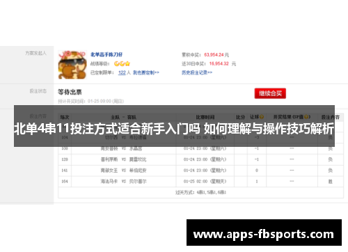 北单4串11投注方式适合新手入门吗 如何理解与操作技巧解析